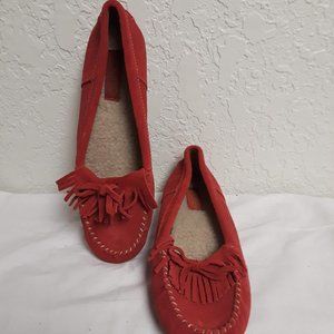 New Sporto Patty Red Suede Fringe Driving Moccasin Slip on Loafer Shoes 7.5 M